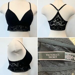 Victoria’s Secret Black Lace Floral Halter Bralette Bra M